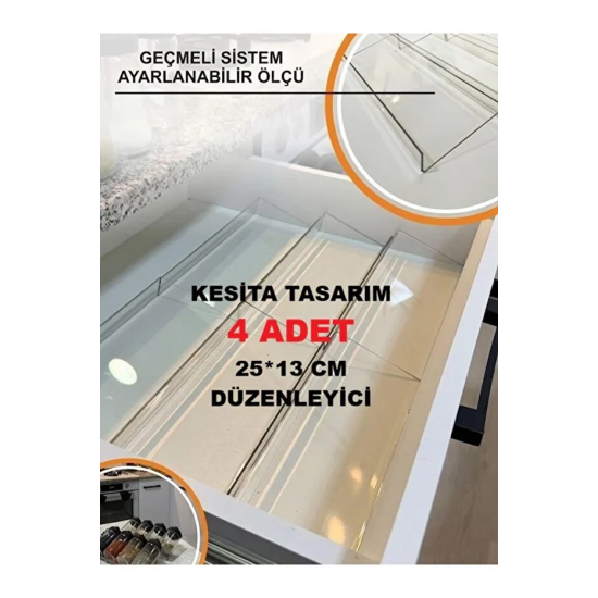 Şeffaf 4 Adet (25*13 cm) Baharatlık Çekmece Içi Düzenleyici Organizer