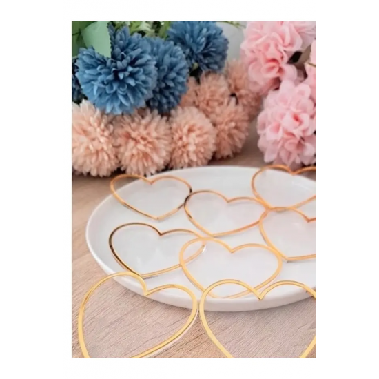Gold Çerçeveli Boş Pleksi Kalp Söz Nişan, Nikah, Kına Hediyeliği, 7 cm (25 Adet)