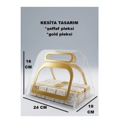 (20*24 cm) Çikolata Sunumluk Gold Detaylı Pleksi Çanta Söz Nişan Organizer