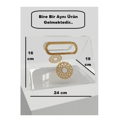 Gold Detaylı Pleksi Çanta (20*24 cm) Organizer Söz İsteme Nişan Çikolata Sunumluk