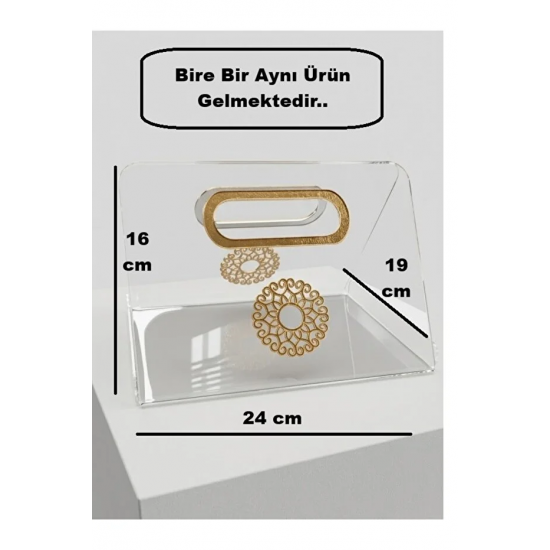 Gold Detaylı Pleksi Çanta (20*24 cm) Organizer Söz İsteme Nişan Çikolata Sunumluk