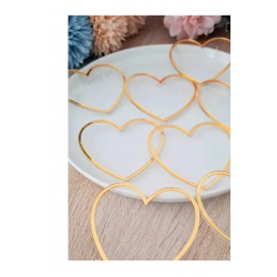 Gold Çerçeveli Boş Pleksi Kalp Söz Nişan, Nikah, Kına Hediyeliği, 7 cm (25 Adet)