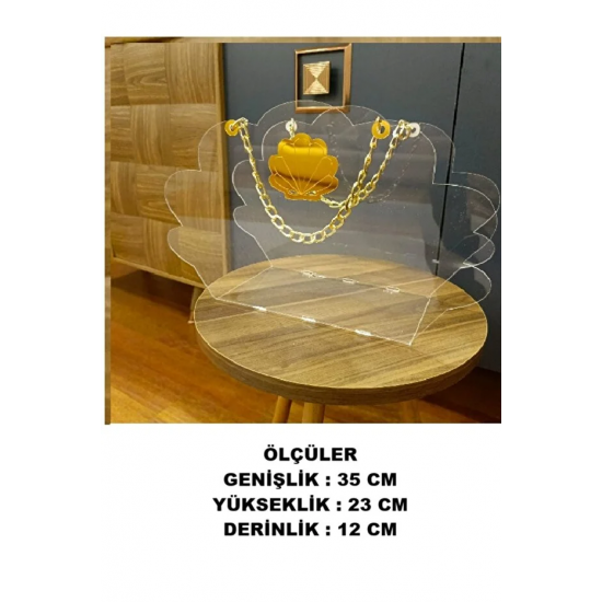 (23*35) Gold Zincirli Pleksi Çanta-Çiçek Çantası-Kız İsteme-Nişan-Düğün