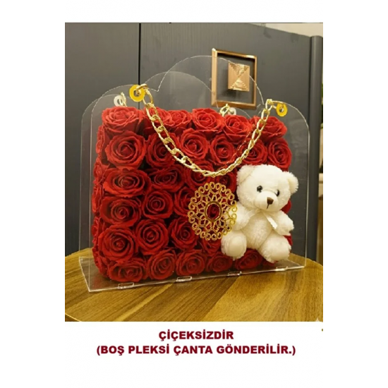 (23*25) Gold Zincirli Pleksi Çanta-Çiçek Çantası-Kız İsteme-Nişan-Düğün