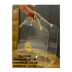 (23*25) Gold Zincirli Pleksi Çanta-Çiçek Çantası-Kız İsteme-Nişan-Düğün