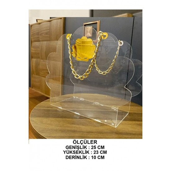 (23*25) Gold Zincirli Pleksi Çanta-Çiçek Çantası-Kız İsteme-Nişan-Düğün