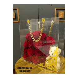 (23*25) Gold Zincirli Pleksi Çanta-Çiçek Çantası-Kız İsteme-Nişan-Düğün