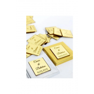 Kişiye Özel 50 Adet Kare Söz,Nişan,Nikah Çikolatası Üzerine Gold Yada Gümüş Pleksi İsimlik 3*3 CM