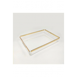 Şeffaf Pleksi Sunum Tepsisi - Gold Detaylı |25*35 Cm - Söz & Nişan & Servis Tepsisi