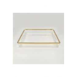 Şeffaf Pleksi Sunum Tepsisi - Gold Detaylı |25*35 Cm - Söz & Nişan & Servis Tepsisi