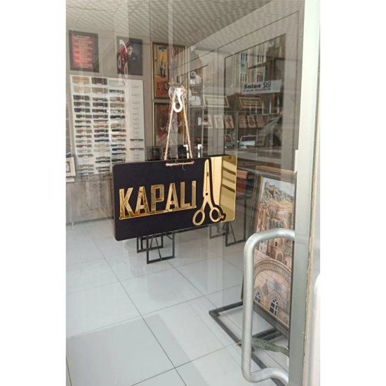 Ahşap Ayna Pleksi Açık Kapalı Kuaför Terzi Yönlendirme Tabelası Mağaza Kapı Yönlendirme