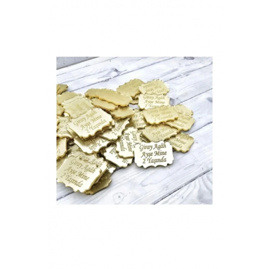 Asimetrik Etiket Isim Nişan Doğum Yapışkanlı 25 Adet Altın Renk 3.5 Cm