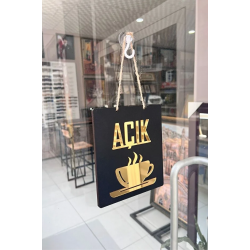 Ahşap Açık Kapalı Yazılı Tabela Levha Ayna Pleksi Kabartma Kafe Mağaza Kapı Yönlendirme