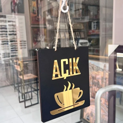 Ahşap Açık Kapalı Yazılı Tabela Levha Ayna Pleksi Kabartma Kafe Mağaza Kapı Yönlendirme