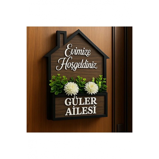 AHŞAP EV ve GÜMÜŞ PLEKSİ YAZILI KAPI SÜSÜ 25*35 CM