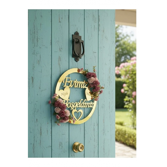 GOLD KALPLİ VE ÇİÇEKLİ KAPI SÜSÜ (25*25 cm)