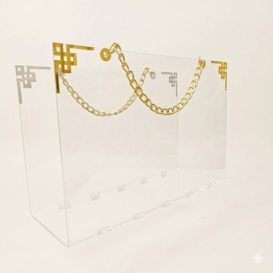 Gold Zincir Detaylı Şeffaf Pleksi  Çanta 