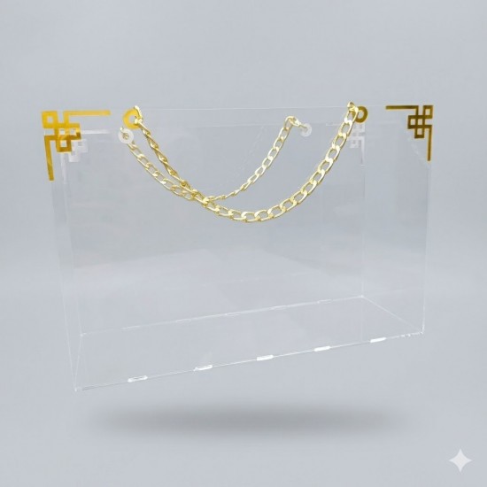 Gold Zincir Detaylı Şeffaf Pleksi  Çanta 