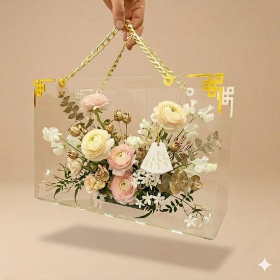 Gold Zincir Detaylı Şeffaf Pleksi  Çanta 