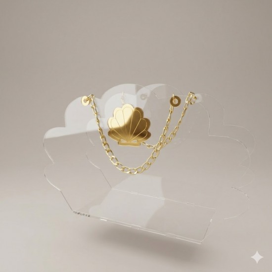 Gold Zincir Detaylı Bulut Şeffaf Pleksi  Çanta 