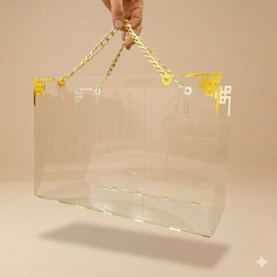 Gold Zincir Detaylı Şeffaf Pleksi  Çanta 