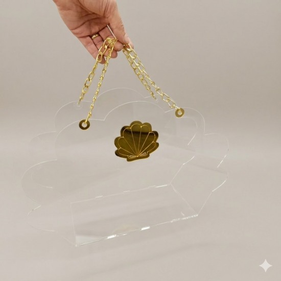 Gold Zincir Detaylı Bulut Şeffaf Pleksi  Çanta 