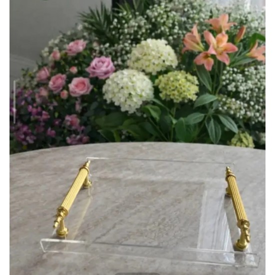 GOLD METAL KULPLU TEK KİŞİLİK SUNUM PLEKSİ TEPSİ (22*14 CM)