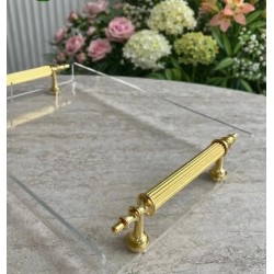 GOLD METAL KULPLU TEK KİŞİLİK SUNUM PLEKSİ TEPSİ (22*14 CM)