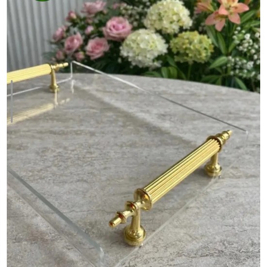 GOLD METAL KULPLU TEK KİŞİLİK SUNUM PLEKSİ TEPSİ (22*14 CM)