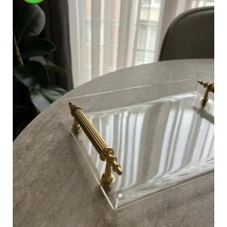 GOLD METAL KULPLU TEK KİŞİLİK SUNUM PLEKSİ TEPSİ (22*14 CM)