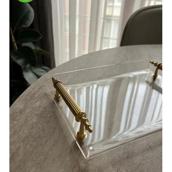 GOLD METAL KULPLU TEK KİŞİLİK SUNUM PLEKSİ TEPSİ (22*14 CM)