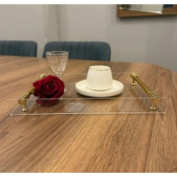 GOLD METAL KULPLU ŞEFFAF PLEKSİ SUNUM NİŞAN TEPSİSİ (20*30 CM)