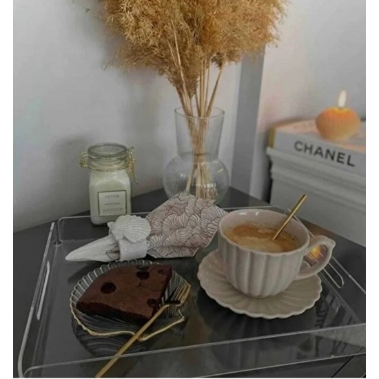 KARE ÇAY KAHVE SÖZ NİŞAN SUNUMLUK PLEKSİ TEPSİ (25*25 CM)