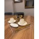GOLD METAL KULPLU 4 KİŞİLİK SÖZ NİŞAN SUNUMLUK PLEKSİ TEPSİ (25*35)