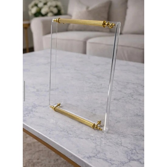 4 KİŞİLİK GOLD METAL KULPLU SÖZ NİŞAN SUNUM PLEKSİ TEPSİ (22*30 CM)