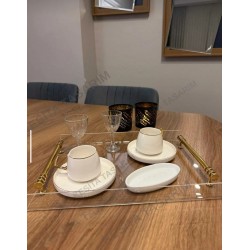 GOLD METAL KULPLU 4 KİŞİLİK SÖZ NİŞAN SUNUMLUK PLEKSİ TEPSİ (25*35)