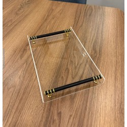 SİYAH-GOLD METAL KULPLU ŞEFFAF PLEKSİ SÖZ NİŞAN SUNUM TEPSİ 20*30