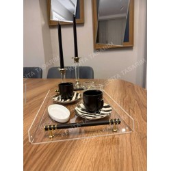 SİYAH-GOLD METAL KULPLU 4 KİŞİLİK SUNUM SÖZ NİŞAN PLEKSİ TEPSİ (25*35 CM)