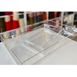 ŞEFFAF PLEKSİ ÇAY KAHVE  SUNUM TEPSİSİ 2 ÜRÜN (25*35 - 14*22 cm)