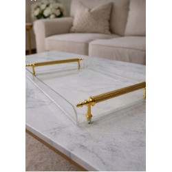 4 KİŞİLİK GOLD METAL KULPLU SÖZ NİŞAN SUNUM PLEKSİ TEPSİ (22*30 CM)