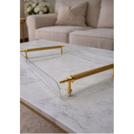 4 KİŞİLİK GOLD METAL KULPLU SÖZ NİŞAN SUNUM PLEKSİ TEPSİ (22*30 CM)