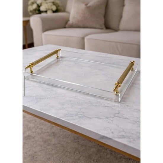 4 KİŞİLİK GOLD METAL KULPLU SÖZ NİŞAN SUNUM PLEKSİ TEPSİ (22*30 CM)