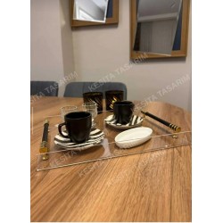 SİYAH-GOLD METAL KULPLU 4 KİŞİLİK SUNUM SÖZ NİŞAN PLEKSİ TEPSİ (25*35 CM)